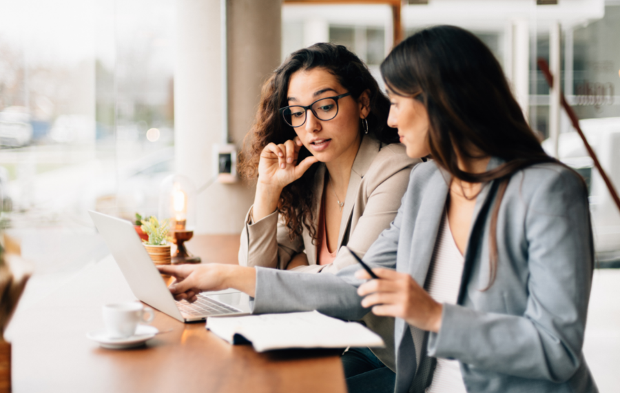 Two women on a laptop