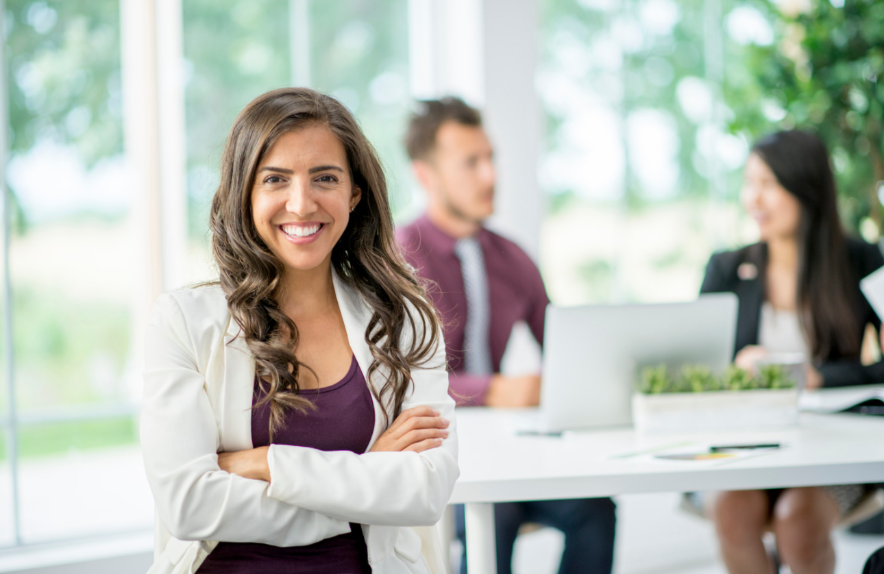Woman standing at work.