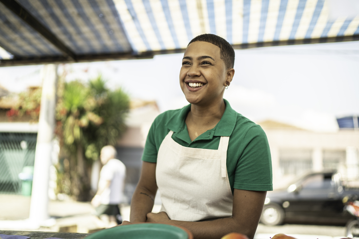 Woman smiling while working.